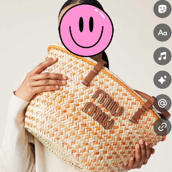 Miu Miu Basket Weave Tote in Cream and Orange - Picture 4 of 7